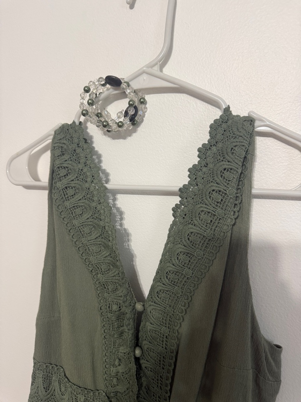 Davi & Dani Sage Green Dress Sleeveless Olive Green Maxi Dress with Lace Trim - Picture 7 of 10